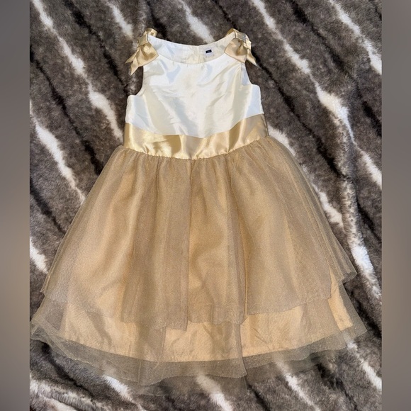 Janie & Jack Formal Chiffon Dress With Gold Tulle